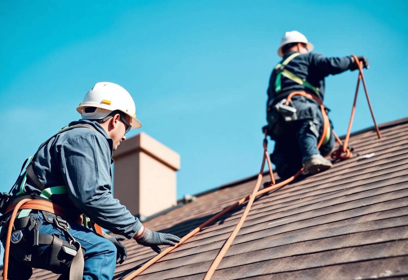 Roofing crew working on a residential roof